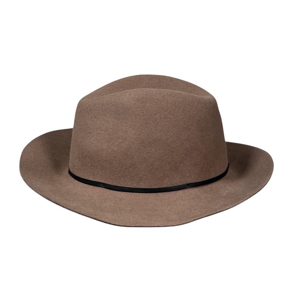 Janessa Leone Wool Felt Leather Trim Brown Fedora Made in USA Womens Small - Picture 3 of 9